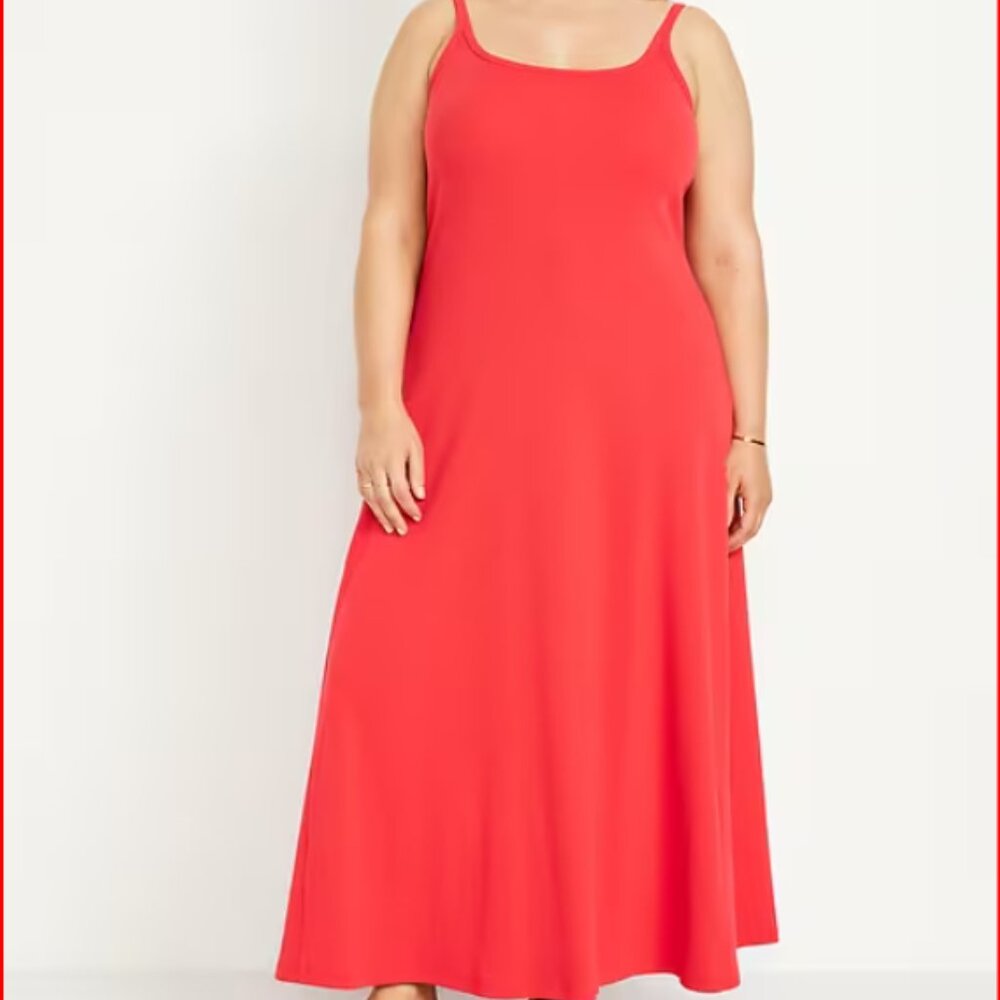 Old Navy Fit & Flare Rib Knit Maxi Dress - Cherry Tomato